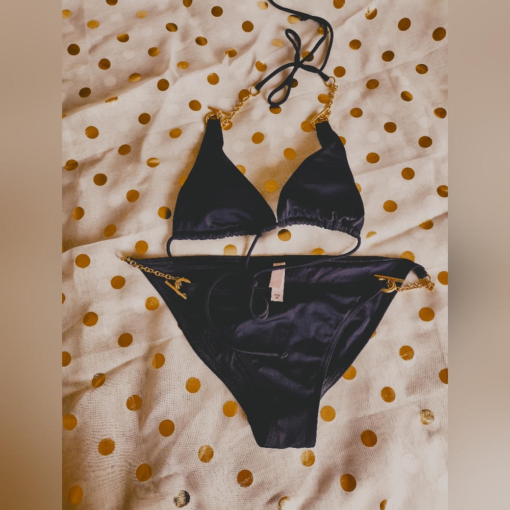 Victoria secret black and gold chain swimsuit, bikini, sexy,